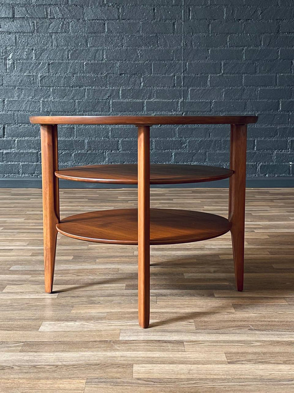 Mid-Century Modern 3-Tier Sculpted Walnut End Table by Mersman, c.1960’s