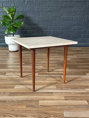 Mid-Century Modern Square Side Table w/ Travertine Marble Stone,c.1960’s