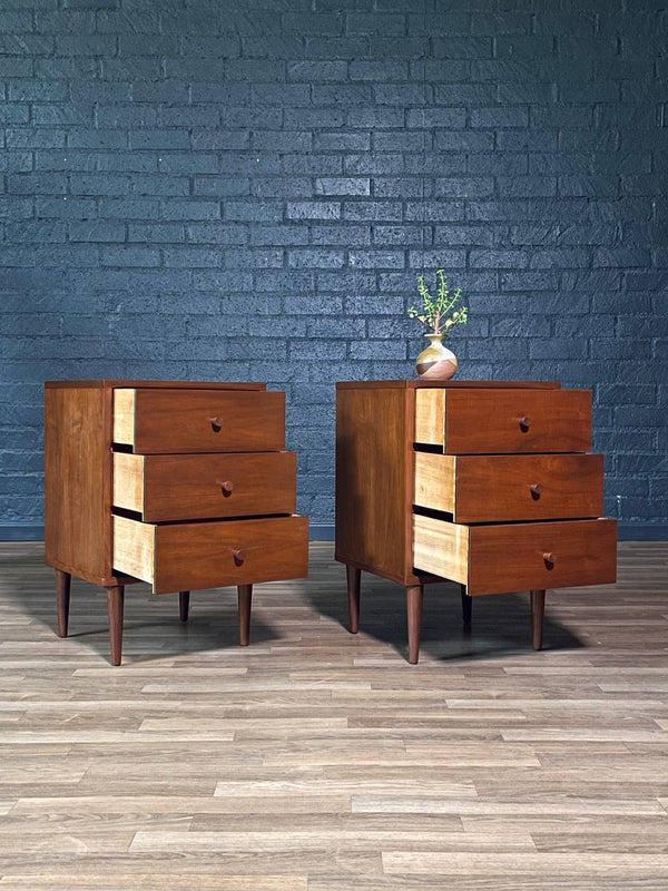 Pair of Mid-Century Modern 3-Drawer Walnut Night Stands, c.1960’s