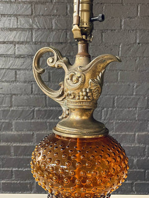 Pair of Hollywood Regency Lamps w/ Hobnail Amber Glass, c.1960’s