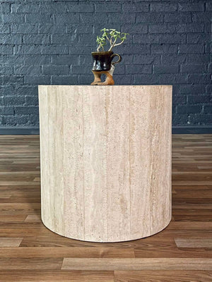 Vintage Post Modern Round Travertine Stone Pedestal Table, c.1970’s