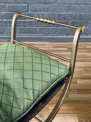 Pair of Italian Neoclassical Revival X-Base Curule Benches w/ Gilt Rosettes, c.1950s