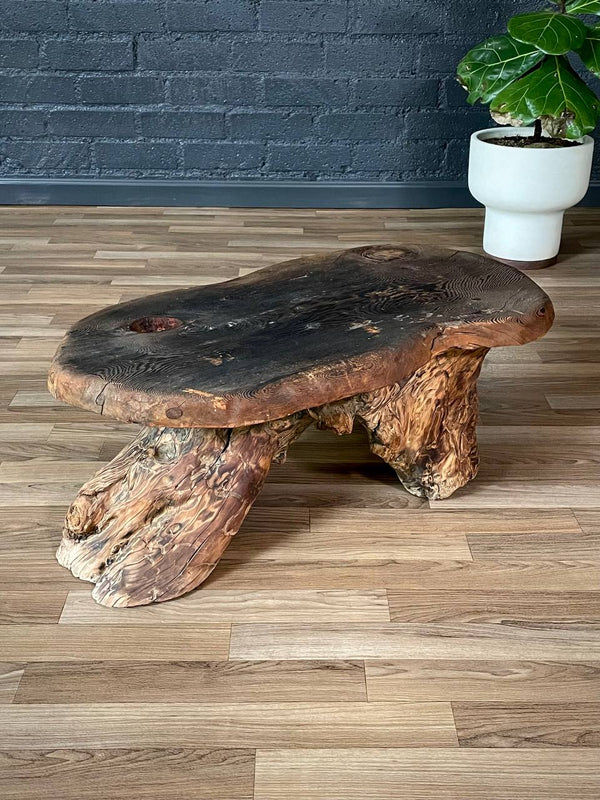 Mid-Century Organic Hand-Carved Live Edge Burl Wood Root Coffee Table or Bench, c.1960’s