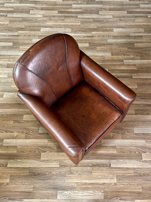 Vintage French Art Deco Style Leather Club Chair w/ Patinated Cognac