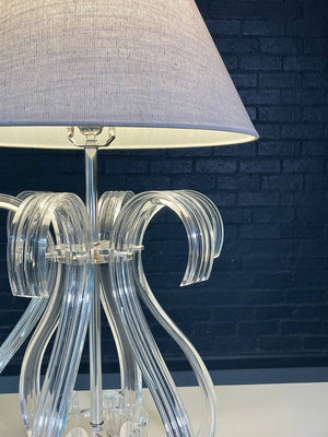 Hollywood Regency Sculptural Curved, Clear Lucite Table Lamp, c.1970's