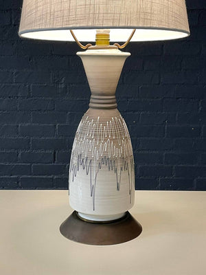 Mid Century Modern Abstract Glazed Ceramic Table Lamp with Brass Base, c.1950's
