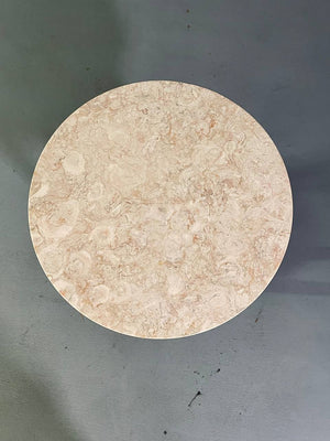American Mid-Century Modern Wood & Marble Round Side Table, c.1960's