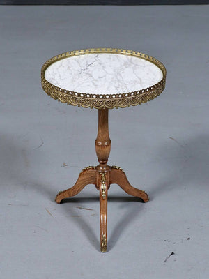 Pair of French Neoclassical Oak & Marble Side Tables, c.1960's