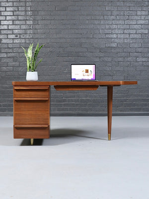Mid Century Modern Walnut Desk with Brass Accents, c.1960's