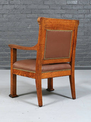 American Arts & Crafts Carved Oak Armchair, c.1930's
