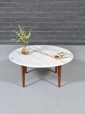 Italian Carrara Marble & Walnut Coffee Table, c.1960’s