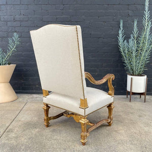Pair of Italian Giltwood & Linen Arm Chairs