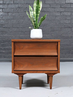 Mid Century Modern Sculpted Walnut Two-Drawer Nightstand, c.1960's