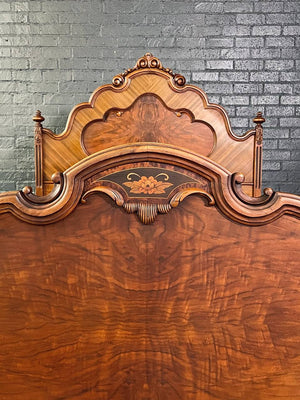 Full Size American Victorian Revival Burl Walnut Bed by Sligh Furniture Company, c.1940's
