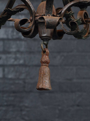 Spanish Colonial Revival Five-Light Wrought Iron Chandelier, c.1940's