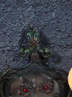 Pair of Italian Florentine Painted Metal & Etched Mirror Wall Sconces, c.1920's