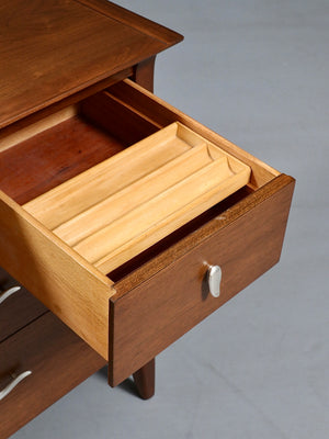 Mid Century Modern Walnut Profile Dresser with Mirror by John Van Koert for Drexel, c.1950's