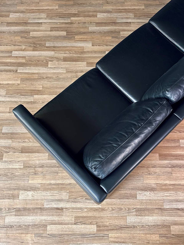 Mid-Century Modern Black Leather Sofa by Charles Pfister for Knoll, c.1980’s