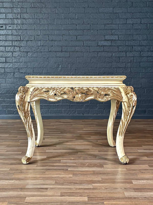 French Rococo Style Gilt & Painted Carved Wood Center Table, c.1950’s
