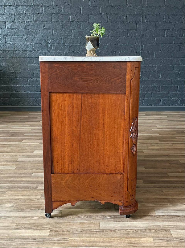 Antique American Walnut & Marble Top Dresser with Three Drawers, c.1900’s