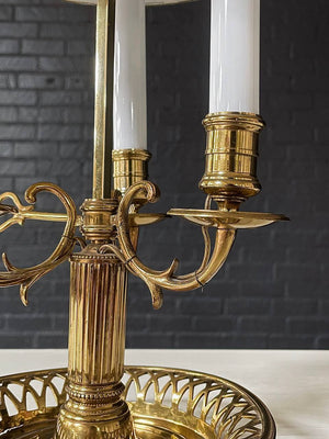 Vintage French Bouillette Brass Table Lamp with Tole Shade, c.1960’s