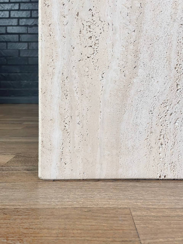 Italian Post Modern Travertine Stone & Brass Side Table by Artedi, c.1970’s