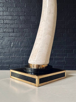 Pair of Post Modern Faux Tusks on Tessellated Marble & Brass Bases by Marquis Collection of Beverly Hills, c.1980s
