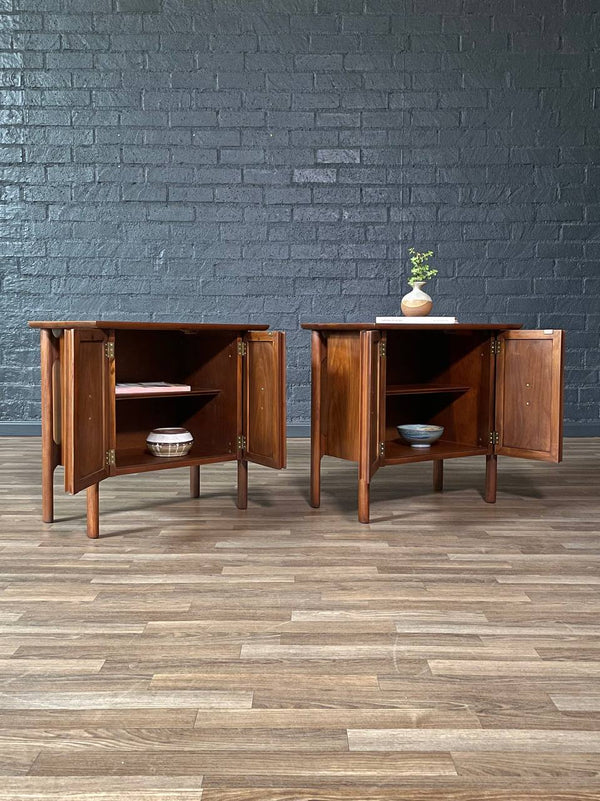 Pair of Mid-Century Modern Walnut Night Stands w/ Cane Doors, c.1960’s