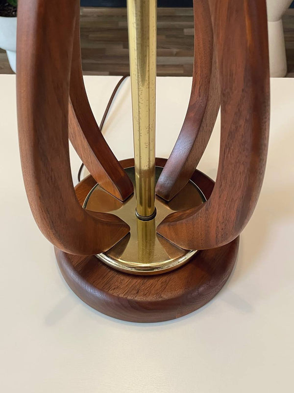 Mid-Century Modern Sculpted Walnut Table Lamp w/ Brass Accents, c.1960’s