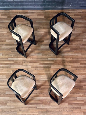 Set of 4 Vintage Post Modern Black Lacquered Bar Stools, c.1980s