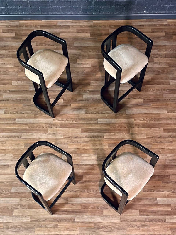 Set of 4 Vintage Post Modern Black Lacquered Bar Stools, c.1980s