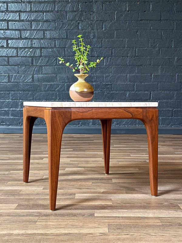 Mid-Century Modern Sculpted Walnut Side Table w/ Marble Top, c.1960’s
