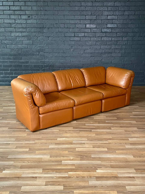 Post Modern Modular Caramel Leather Sofa, c.1980’s