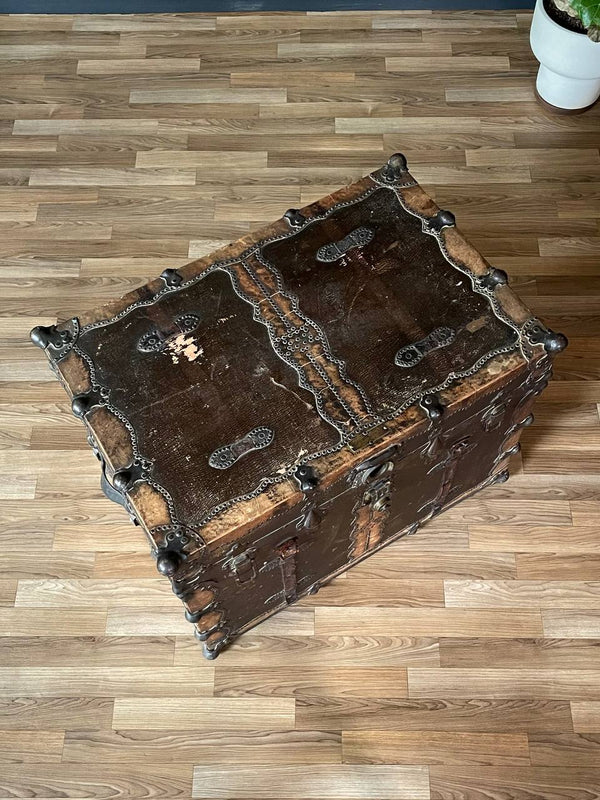 Antique Leather Steamer Trunk by Henry Pollack Trunk Co. c.1880