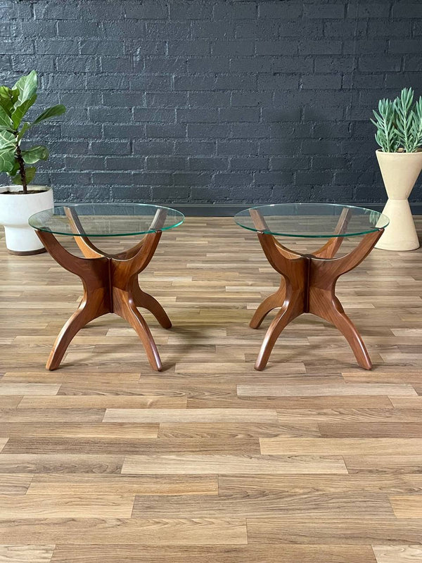 Pair of Mid-Century Modern Sculpted Walnut & Glass Side Tables, c.1960’s