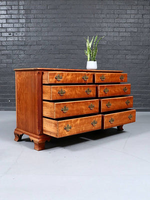 American Colonial Revival Cherry Wood & Brass Eight-Drawer Dresser by Kindel, c.1950's
