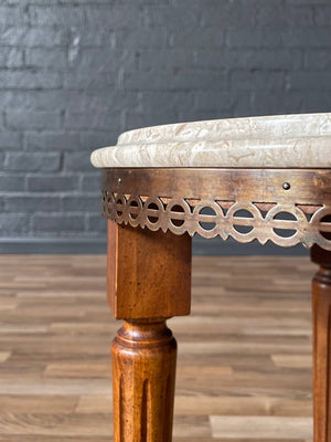 Pair of Antique French Louis XVI Style Marble-Top Side Tables w/ Brass Gallery, c.1930s