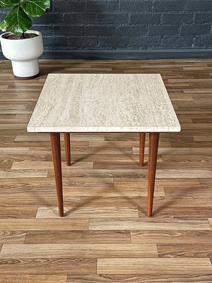 Mid-Century Modern Square Side Table w/ Travertine Marble Stone,c.1960’s