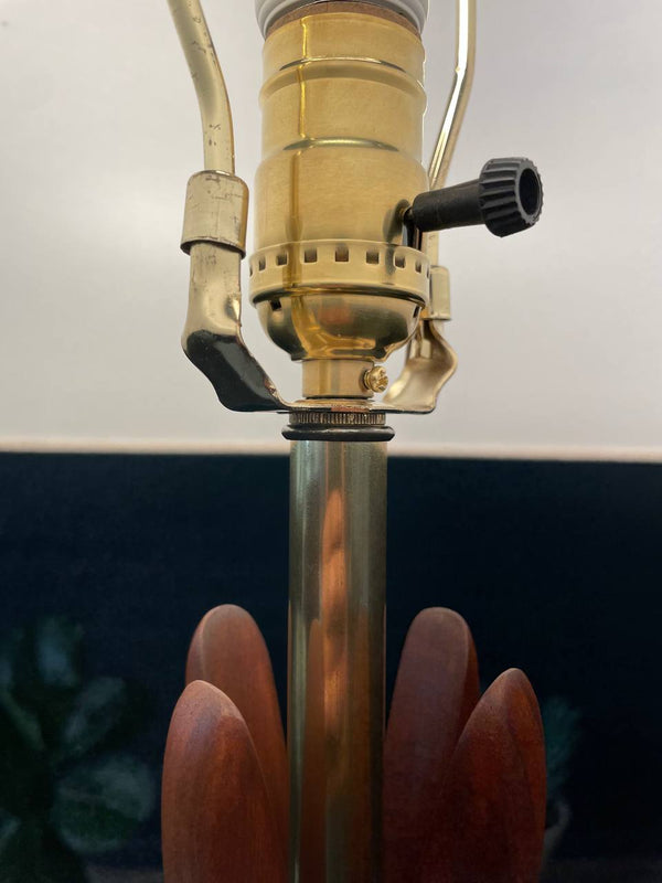 Mid-Century Modern Sculpted Walnut Table Lamp w/ Brass Accents, c.1960’s