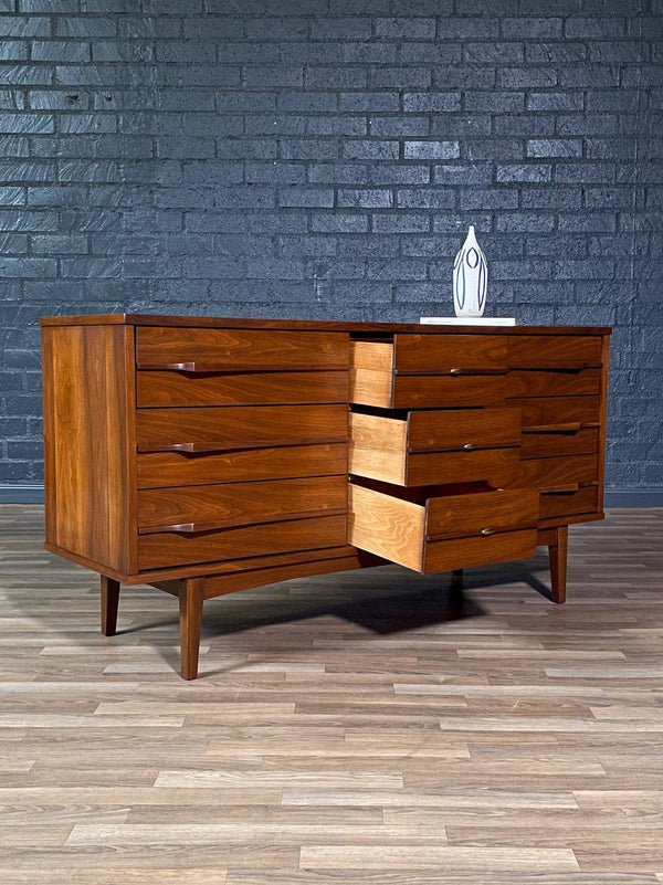 Mid-Century Modern 9-Drawer Sculpted Walnut Dresser, c.1960’s