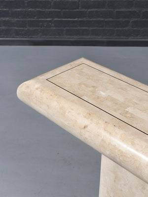 Post Modern Tessellated Travertine & Brass Inlaid Console Table, c.1970’s