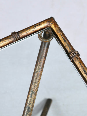 Vintage French Hollywood Regency Faux Bamboo Gilt Iron & Glass Side Table, c.1960’s