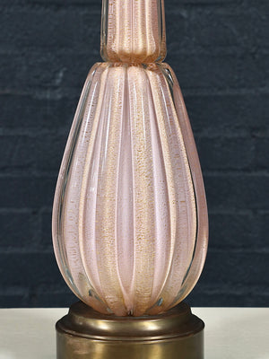 Italian Hollywood Regency Pink Murano Glass Table Lamp w/ Gold Flecks, c.1960’s
