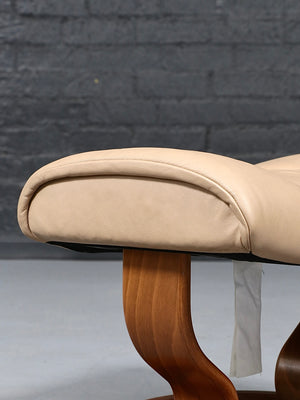 Scandinavian Modern “Stressless” Tan Leather Ottoman by Ekornes
