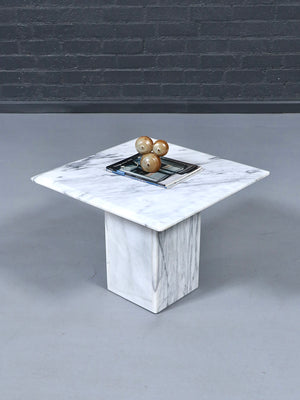 Pair of Postmodern Carrara Marble Pedestal Side Tables, c.1980’s