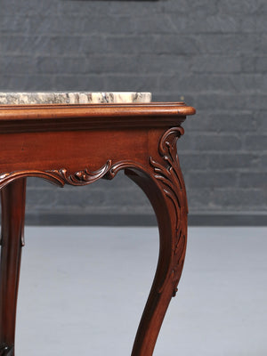 French Louis XV Style Mahogany & Breccia  Viola Marble Console Table, c.1920's