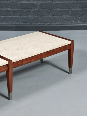 Italian Travertine Top & Walnut Coffee Table by Sligh Lowry, c.1950’s