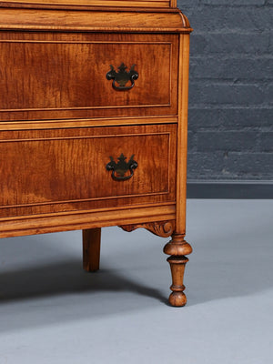 American Colonial Revival Tiger Maple Highboy Dresser by Marvel Furniture Co, c.1980’s