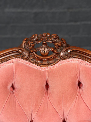 Antique Victorian Rococo Revival Carved Walnut & Velvet Wingback Chair, c.1950’s