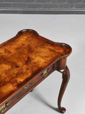 Vintage English Queen Anne Revival Burl Walnut Console Table, c.1950’s